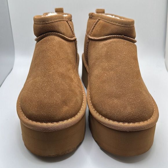 CUSHIONAIRE Women's Genuine Suede pull on platform boot +Memory Foam 8 CHESTNUT - Picture 2 of 7